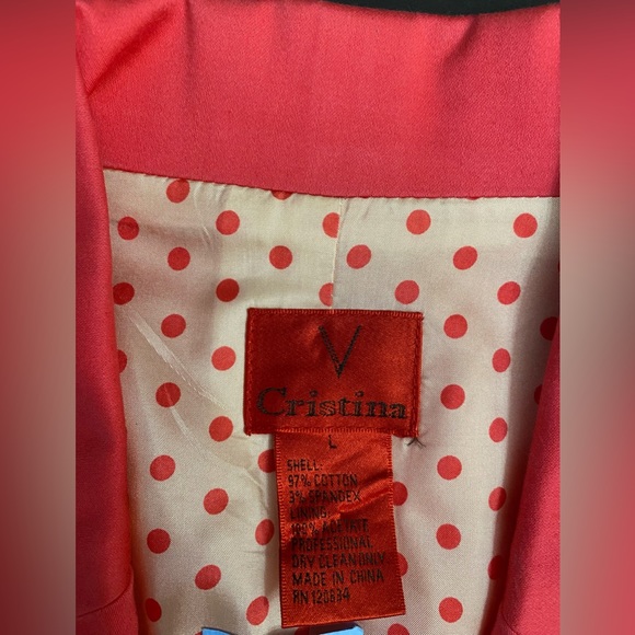 V Cristina Coral Pink Spring Blazer Women’s Size L with polka dot liner - Picture 12 of 12